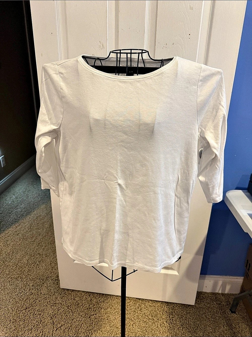 The Talbots Tee Bateau Neck 100% Pima Cotton 3/4 Sleeve White Petite 2XP